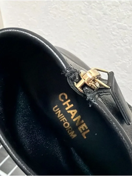 Black Leather Ankle Boots with Side Zip - Designer Logo Cap Toe Chanel uniform - Picture 2 of 4
